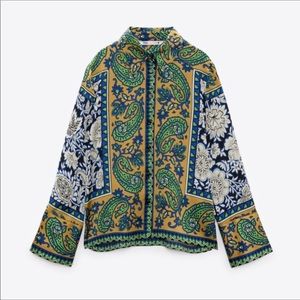 Zara Green and Blue Paisley Button-Down Shirt